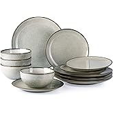 GBHOME Ceramic Dinnerware Sets for 4, 12 Pieces Stoneware Plates and Bowls Sets, Reactive Glaze Dishes -Scratch Resistant, Dishwasher&Microwave Safe
