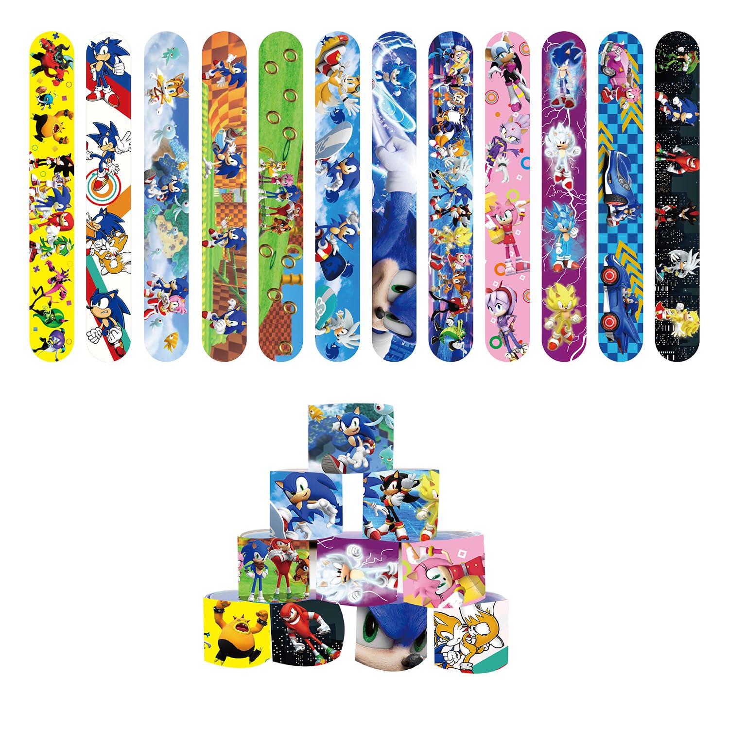 24Pcs Slap Bands Sonnic, Bracelets for Kids Party Bags Fillers, Kid's Party Favors Slap Wrist Bands for Kids Boys Girls, Birthday Christmas Favours Multicolour — image 1