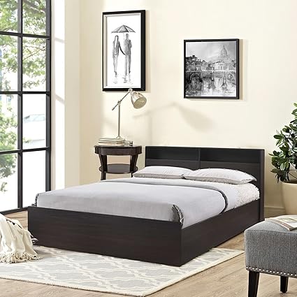 HomeTown Alex Queen Size Bed with Storage (Textured Finish, Dark Walnut)