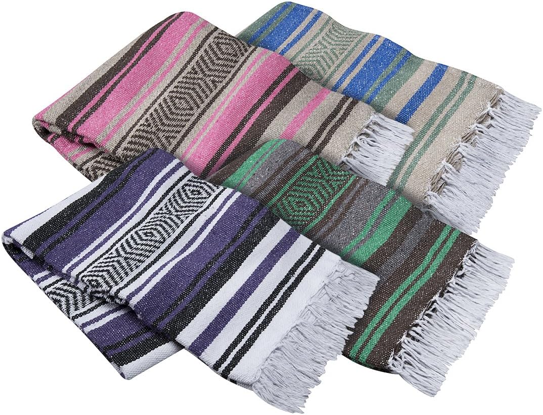 El Molcajete Brand Traditional Mexican Blanket Serape for Yoga, Beach, Picnic, Stadium or Dogs Bed