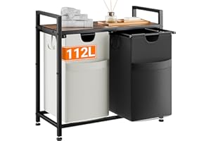 Lulive Double Laundry Hamper, Multifunctional Basket Organizer, 112L Laundry Sorter with Removable Bags and Fabric Handles, Large Top Shelf Laundry Bag for Bathroom, Dorm, Laundry Room