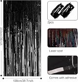 YAAVAAW 2pcs Glitter Black Tinsel Curtain Backdrop 3.2x8.3ft Party Decor view 2