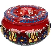 ALACA Cute Ceramic Hand-Painted Turkish Traditional Ashtray For Cigarettes - Big Large Windproof Cigar Ash Tray With Lid For Home Office Gift Cool Ashtrays for Smoking Indoor Outdoor - Mixed Color