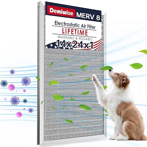 Demiwise 14x24x1 Lifetime Electrostatic Air Filter, MERV 8 Washable Aluminum AC/HVAC Furnace Filter, Reusable Permanent Air Filter, Easy to Clean, Healthier Home/Office (Actual Size:13.50x23.38x0.82)
