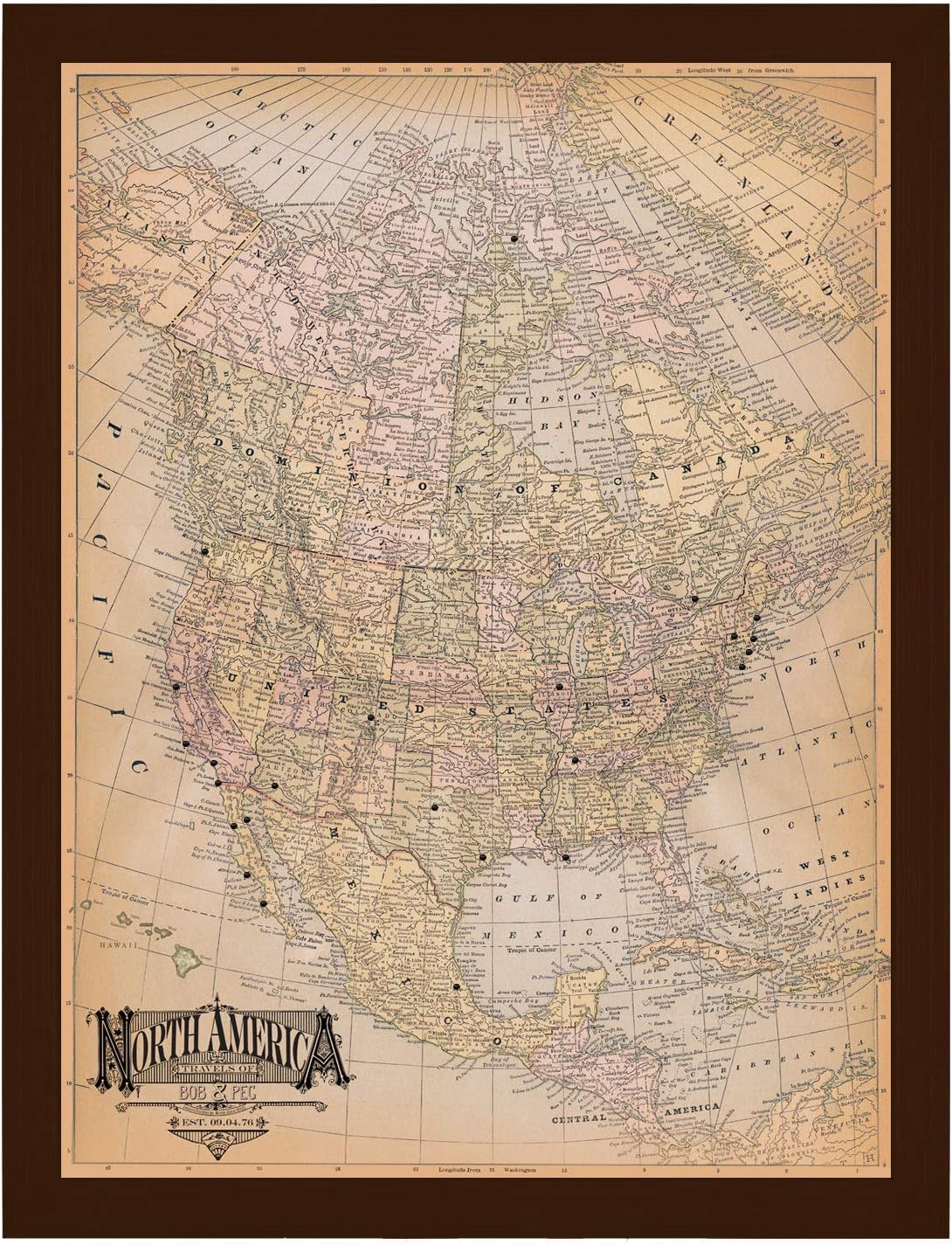 Vintage North America Personalized Pushpin Travel Map Ivory - Wendy Gold