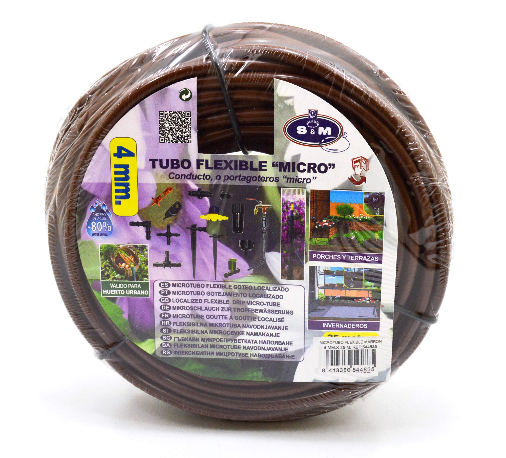 S&M 544835 Flexible micro tube 4 x 6 mm Brown 25 meters drip irrigation,