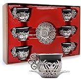 Alisveristime 12 Pc Turkish Greek Arabic Coffee Espresso Cup Saucer Porcelain Set (Black Silver)