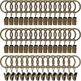 LLPJS Curtain Rings with Clips, 1 inch ID, 44 Pack, Bronze | Metal curtain rings with clips for cafe curtains, hair bows and headbands; fit rods up to 5/8 inch in diameter