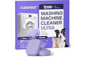 Fursprint Washing Machine Cleaner Tablets Ultra – 40% Stronger Formula: Designed for Pet Owners, Removes Residue, Grime & Odors, Compatible with HE, Top & Front Load, 24 Pack – 12 Month Supply