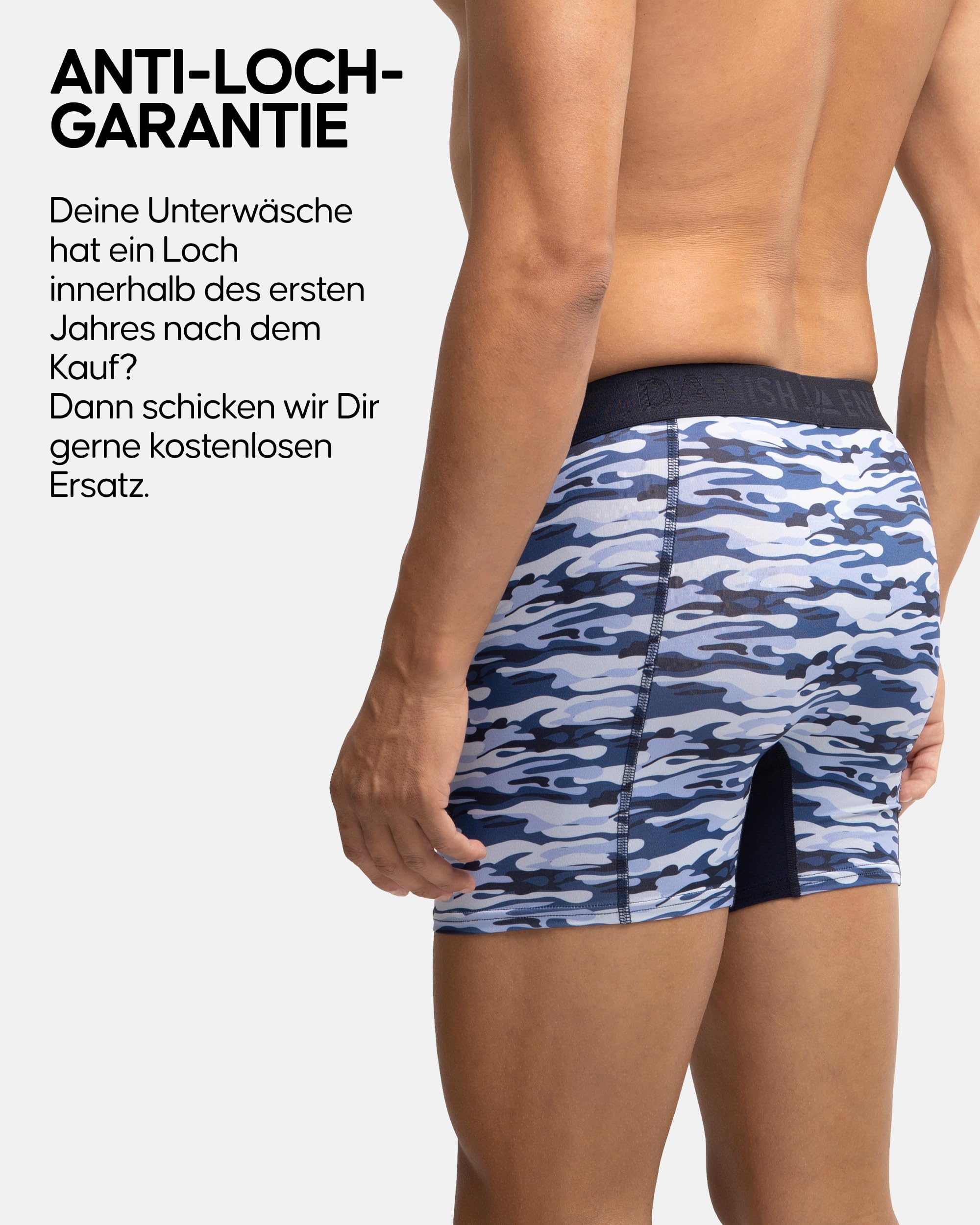 DANISH ENDURANCE 6er Pack Sport Boxershorts Herren, Mit regulärem oder langem Bein, 3X Schwarz, 1x Blau, 1x Camo, 1x Mosaik, M 4