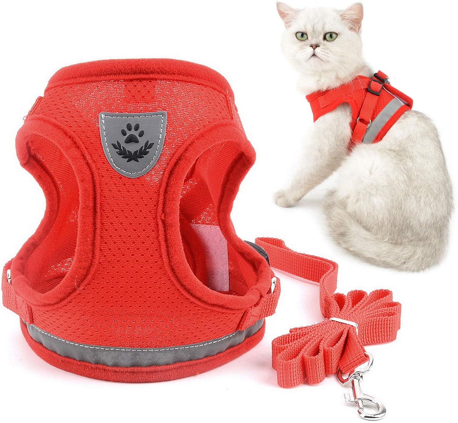 SMALLLEE_LUCKY_STORE Soft Mesh Refective Cat Harness and Lead Set Escape Proof Adjustable No Pull Choke Safe Walking Jacket for Small Dogs Puppy Kitten,Red Medium