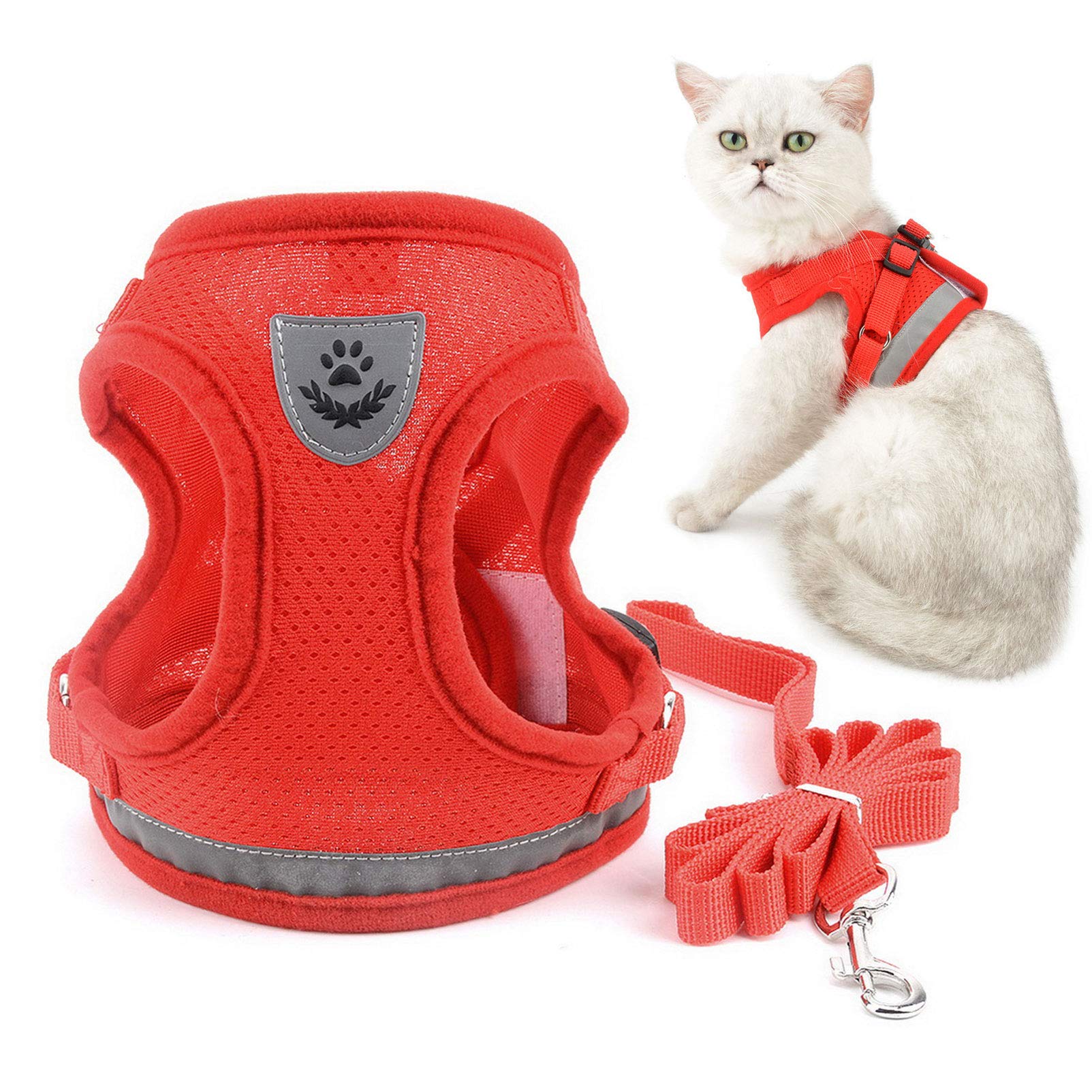 SMALLLEE_LUCKY_STORE Soft Mesh Refective Cat Harness and Lead Set Escape Proof Adjustable No Pull Choke Safe Walking Jacket for Small Dogs Puppy Kitten,Red Large