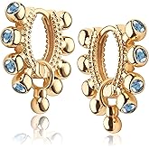 MEVECCO Women Gold Huggie Hoop Earrings 18K Gold Plated Ear Stud Cuff Diamond Red Green CZ Turquoise Inlay Half Sleeper Tiny Boho Beach Simple Mini Cute Delicate Handmade Jewelry Gift