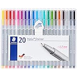 STAEDTLER triplus fineliner, 0.3mm metal-clad tip, ergonomic triangular barrel, for writing, drawing and coloring, set of 20 