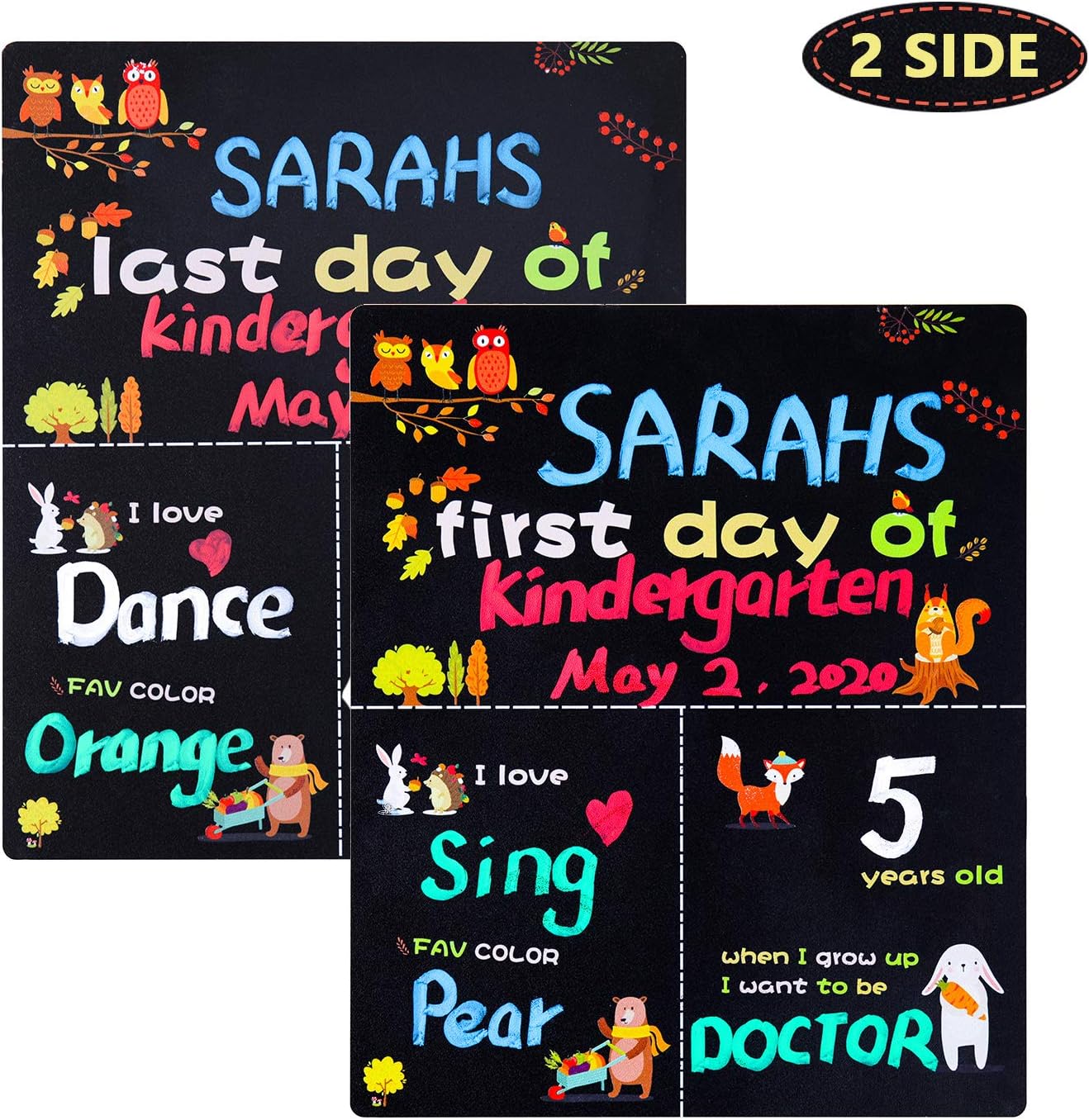 WONFUlity First Day of School Chalkboard 1st & Last Day of School Chalkboard Sign, Back to School Double-Side Reusable Board with Waterproof 12" × 10" Photo Prop, Fox Theme : Office Products