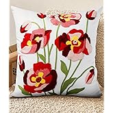 Kokaaee Embroidered Throw Pillow Cover - 18x18 Decorative Pillow Cover with Zipper Aesthetic Cute Design Boho Spring Summer Cozy Throw Pillowcase for Living Room Couch Sofa Bed, Rose Flowers