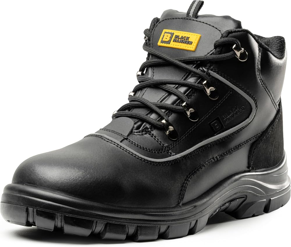 Black Hammer Safety Boots Steel Toe Cap S3 SRC Leather Ankle Boots 7752 UK 9