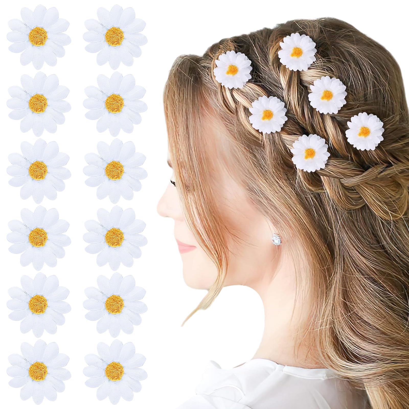 Photo 1 of 12 PCS Daisy Hair Clips, White Daisy Flower Hair Clips, Vintage Sun Flower with Hair Alligators Clips Hair Barrette for Women Wedding Hair Accessories for Brides