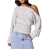 Milumia Women's Off The Shoulder Sweater Long Sleeve Cinched Waist Fall Knit Tops Knitwear