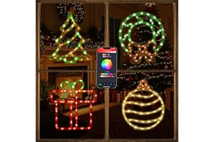 URBSTLY Smart Christmas Window Silhouette Lights Decorations Pack of 4 Christmas Tree & Wreath & Gift Box & Ball Decoration Window Lights with 16 Million Colors for Holiday Indoor Wall Door Glass Decorations