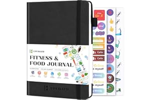 EPEWIZD Food and Fitness Journal, Weight Loss Journal for Women Men, 5.6"X 8.5" Food Diary & Meal Planner to Track Diet and Fitness Health, Calorie Counter Book (3 Month)-Black