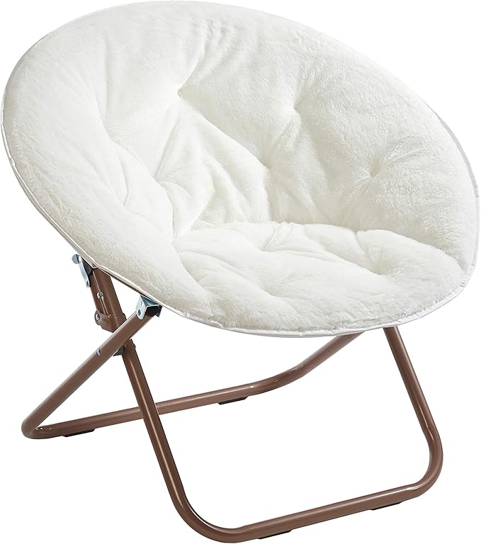 Urban Shop Faux Fur Saucer Chair with Metal Frame, One Size, White