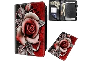 MXFDEGF Server Book for Waitress, Leather Waiter Book Server Wallet with Zipper Pocket Pen Holder Cute Waitress Book&Waitstaff Organizer with Money Pocket Fit Server Apron 4.7" X 9",Red Roses Floral Flower