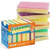 UNIMADE Scrub Sponge, Temperature Responsive Dual-Sided Cleaning Sponges | Non-Scratch Dish Sponge for Kitchen, Soft in Warm Water &amp; Firm in Cold, 6 Pack
