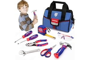 WORKPRO 9-Piece Kids Real Hand Tool Set, Blue Junior Tool Kit with Storage Bag for Boys, Girls, Children DIY Building and Woodworking, Age 8+