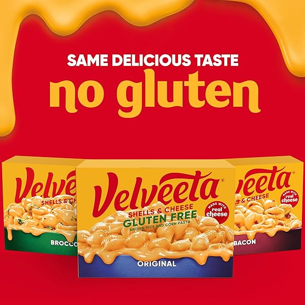 VELVEETA GLUTEN FREE SHELLS AND CHEESE, BROWN RICE AND CORN PASTA, 1 BOX, FOR EASY DINNER OR DINNER SIDES, ORIGINAL FLAVOR, MADE WITH REAL CHEESE, 12 OZ