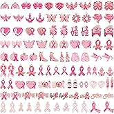SANNIX 110Pcs Breast Cancer Charms, Pink Ribbon Charm for Jewelry Making, Breast Cancer Awareness Enamel Charm Pendants for Bracelets Necklaces Earrings Craft Making Accessories