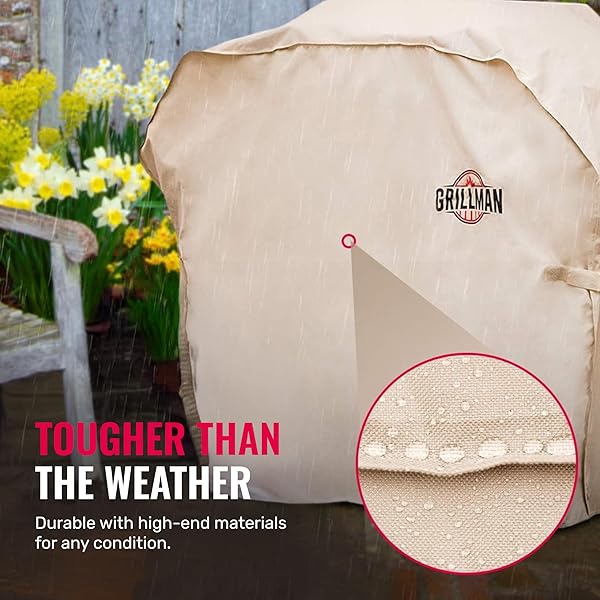 GRILLMAN GRILL COVER, BBQ OUTDOOR GRILL COVERS, CHARCOAL, GAS GRILLS, WATERPROOF, RIP-PROOF, WEATHER-RESISTANT, ANTI-UV, BARBECUE COVER FOR WEBER, GENESIS, CHARBROIL, NEXGRILL, ETC (TAN, 60 INCH)