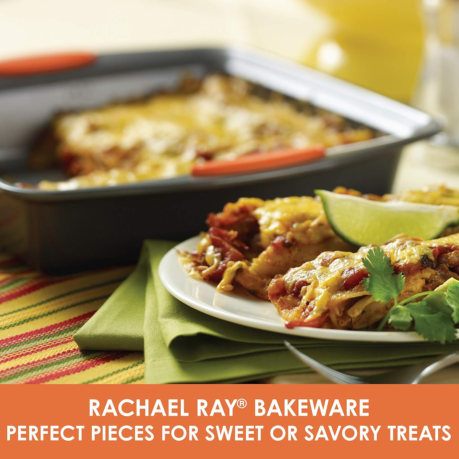 Rachael Ray Yum -o! Nonstick Bakeware Baking Pan / Nonstick Cake Pan, Square - 9 Inch, Gray: Kitchen & Dining