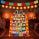 Yalikop 7 Tier Dia De Los Muertos Altar Ofrenda Kit Day of The Dead Decor | 19.7x26.5x27.6'' Wooden Altar, Marigolds, Butterflies, LED Lights, Candles, Banner for Dia De Los Muertos Altar