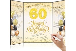 Tnvee Black Gold 60th Birthday Party Decorations for Men Women, Happy 60th Birthday Signature Guest Book Signing Card Board Party Supplies Cheers to 60 Years Old for Mom Day Wife Husband