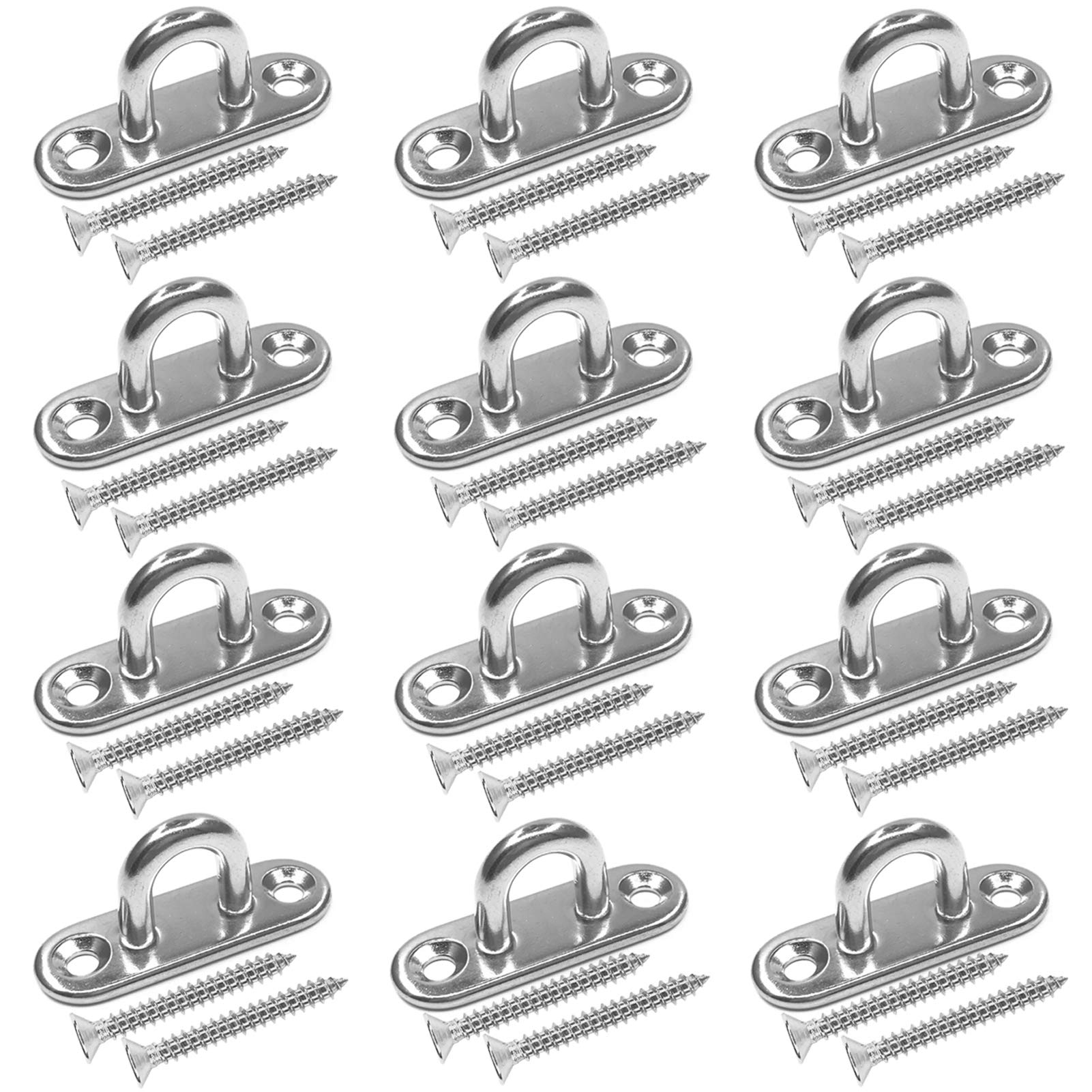 TERMATH 12 Pcs Stainless Steel Ceiling Hook Ring Hooks 1.8 inch Pad Eye Plate,Marine Hardware Staple Hook Loop with Screws