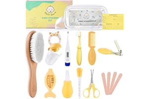Soft Guru Baby Healthcare and Grooming Kit | Nursery Essentials for Newborns Gift Set | Includes Thermometer, Nail Clippers, Soft Brush & Baby Shower Basket Registry Items.