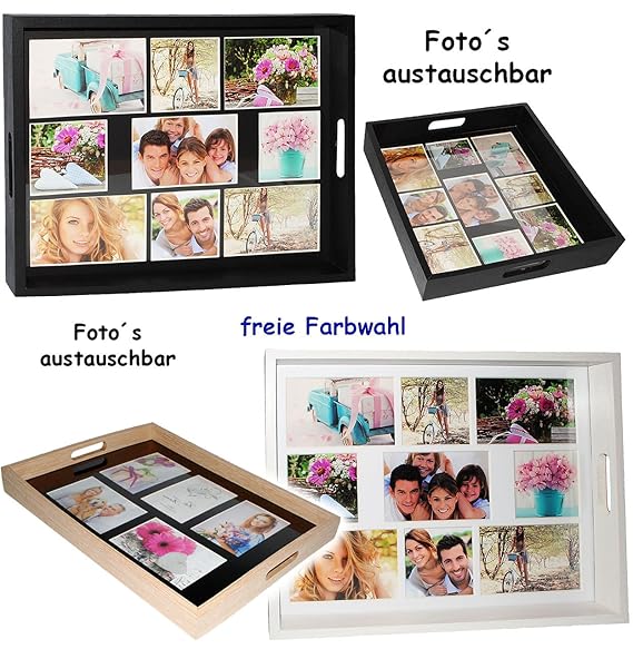 XL Tablett - eigene Fotos & Bilder - aus Holz - weiß - auch zur Deko geeignet - rechteckig - Vintage - Foto Serviertablett - 