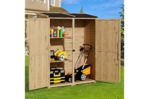 Gizoon Outdoor Storage Cabinet with Waterproof Roof, Double Lockable Doors Garden Shed with 2 Removable Shelves, Wooden Storage Shed with Large Storage Space for Patio, Garden, Backyard, Lawn