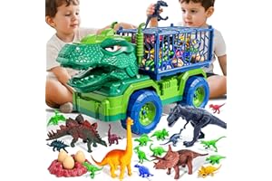 Guminnara 22 in 1 Toddler T-rex Dinosaur Truck Toy Set for Kids Boys 3-5 5-7, Tyrannosaurus Carrier Transport Truck with 18 Jurassic Dino Figures, Birthday Toy for Boys Girls 3 4 5 6 7 Years Old