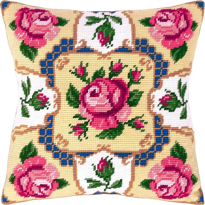 Classic Roses. Needlepoint Kit. Throw Pillow 16×16 Inches