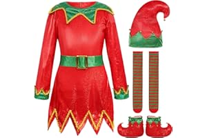 Costumerry Elf Costume for Girls Kids Elf Santa's Dress Christmas Outfit