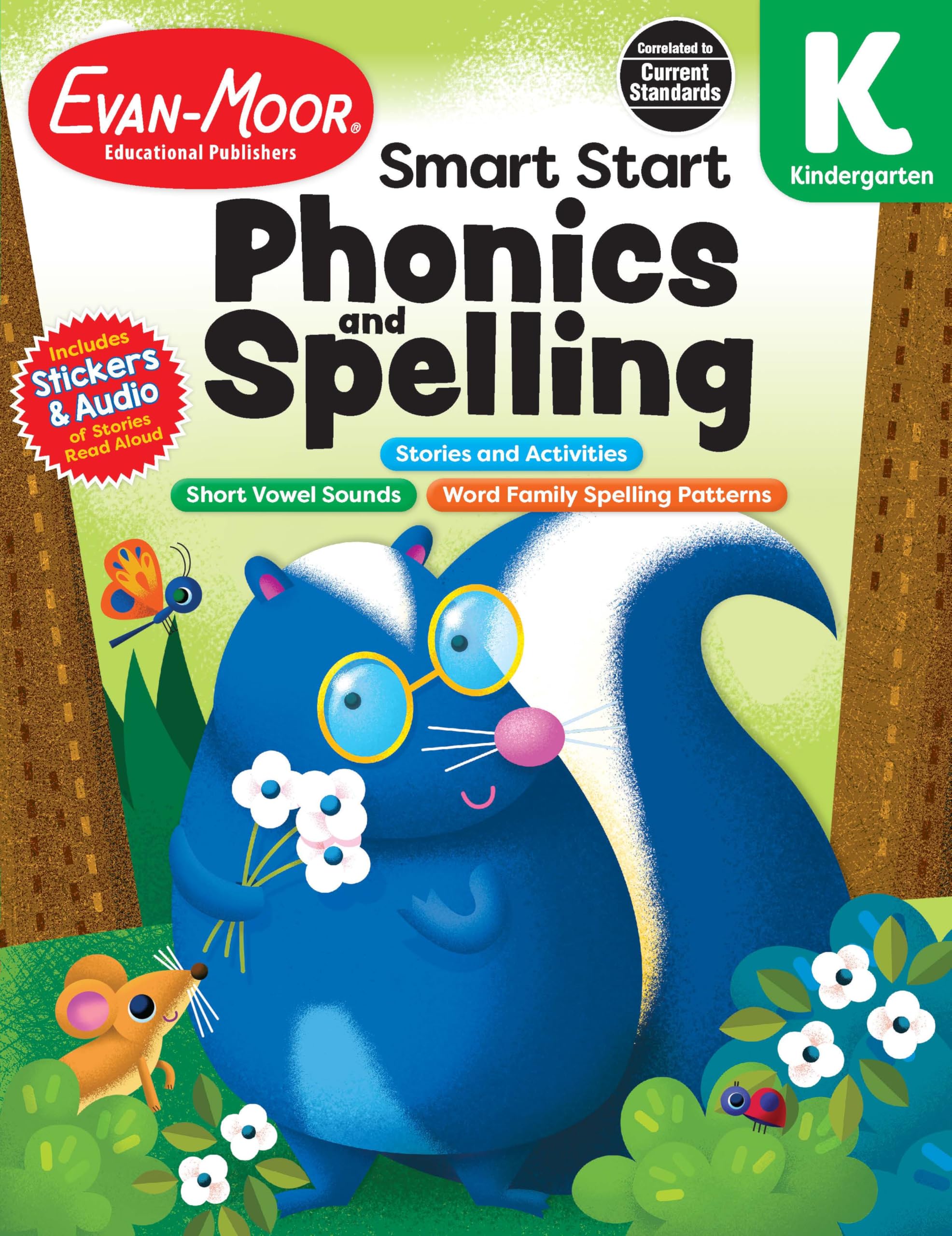Photo 1 of Evan-Moor’s Smart Start Phonics and Spelling Workbook for Kindergarten, Beginning Reading, Spelling patterns, Learn to Read, Homeschool, Word families, Stickers, Print Copy, Audio stories