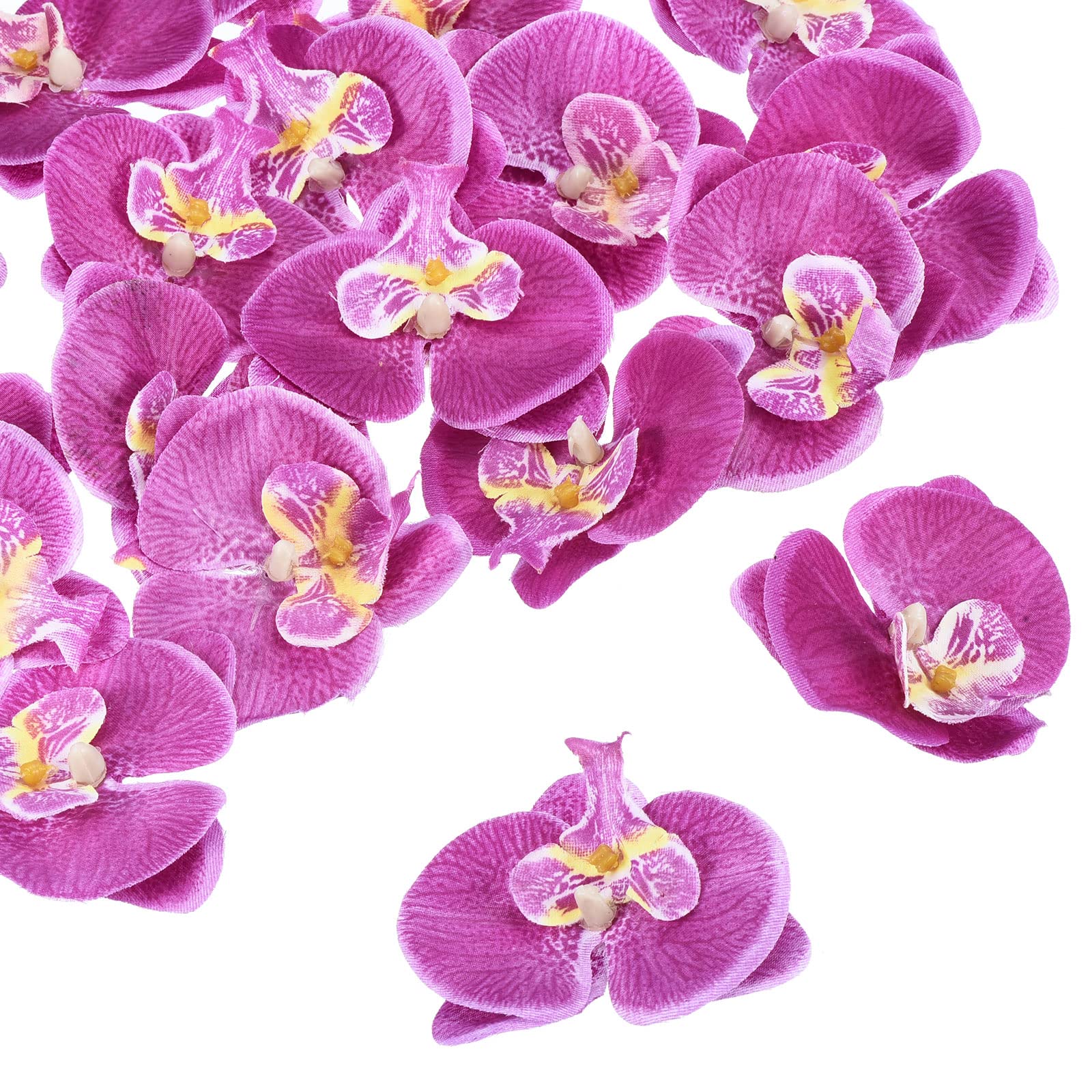 PATIKIL 7cm/2.8" Artificial Orchid Flower Heads, 20 Pack Silk Phalaenopsis Fake Butterfly Orchid Heads for Wedding Floral Bouquet Decor DIY Craft Making, Dark Purple