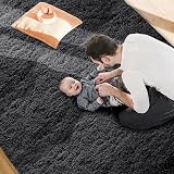 MOONLIGHT20015 Black Shag Rug 60x110cm Non-Slip Ultra Soft Plush Carpet view 2