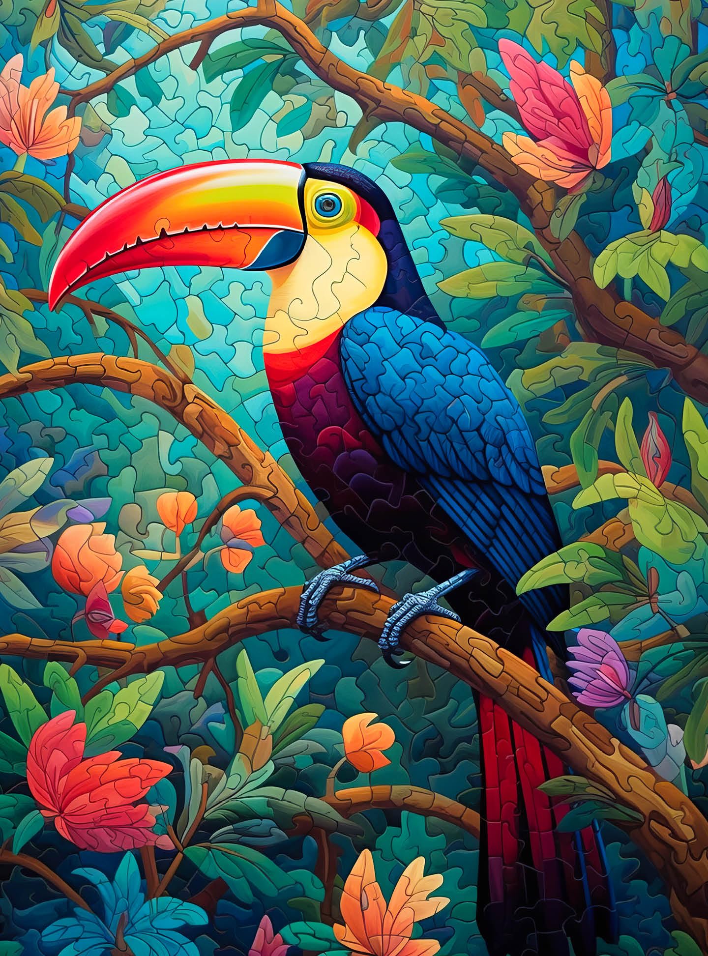 Photo 1 of Cross & Glory - Mystical Mosaic: Toucan's Paradise - 1000 Piece Jigsaw Puzzle for Adults | Vibrant Tropical Forest Art