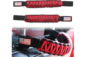 sukemichi Headrest Grab Handles for Jeep Wrangler, Toyota Tacoma, Trucks, SUV, Ford Bronco Accessories, Paracord Headrest Rear Seat Passenger Grip Handles, Universal, Red, Flag, 1 Pair