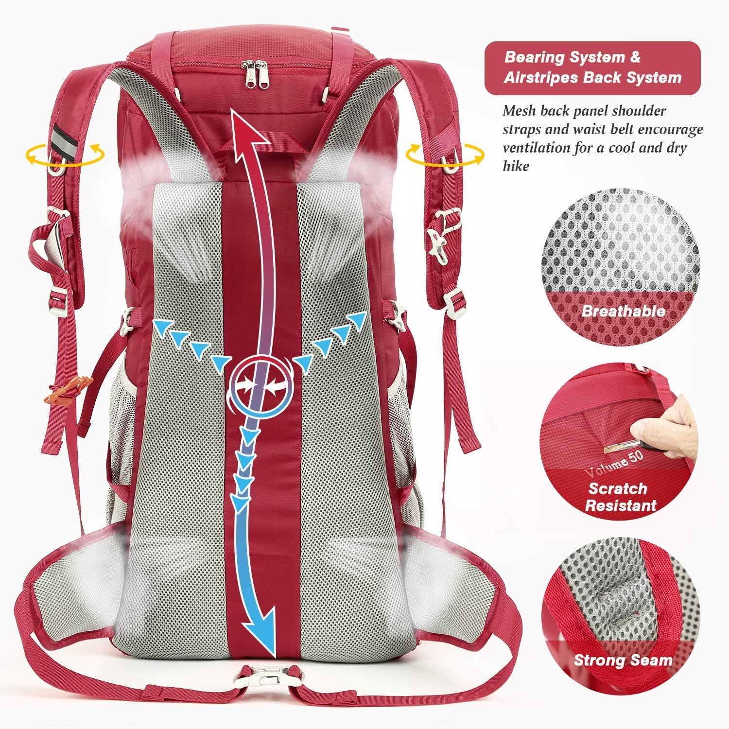 HOMIEE 50L Hiking Backpack with Rain Cover Internal Frame Backpacking Backpack for Outdoor Sport Climbing Camping: Sports & Outdoors