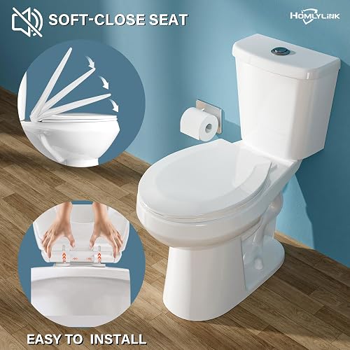 HOMLYLINK 17-Inch Tall Toilet – ADA Comfort Height, 18-Inch Seat Height, Two-Piece Single Flush 1.28 GPF, 12-Inch Rough-In, Round Bowl, Bone Color For Small Bathrooms