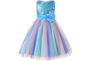 JerrisApparel Flower Girls Sequin Dress Rainbow Tutu Birthday Party Dress Pageant Gown
